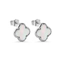 Rhodium Plated 925 Sterling Silver Syntethic Pearl Four Leaf Clover 8.2mm Stud Earring - STE01378-WHT