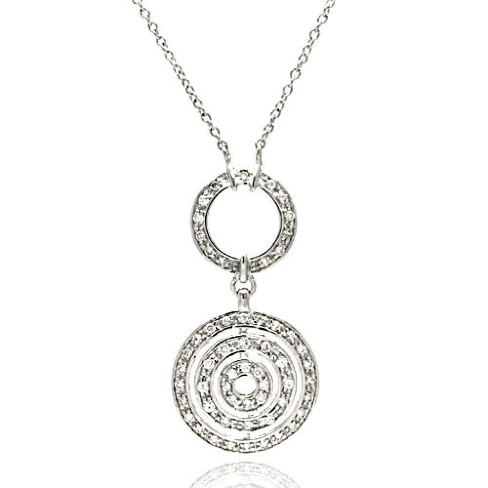 Silver 925 Clear CZ Rhodium Plated Multi Circle Pendant Necklace - STP00185