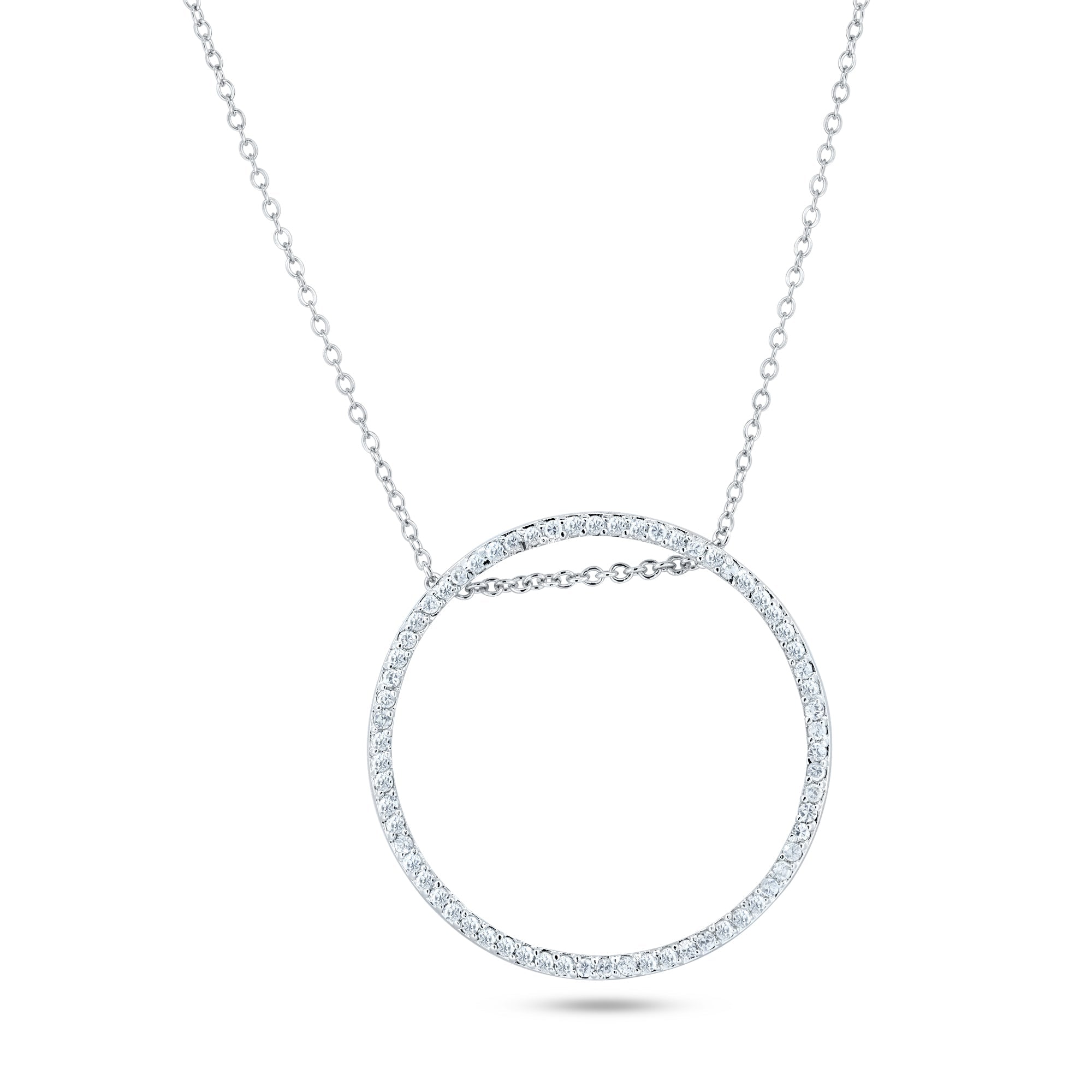 Silver Rhodium Plated Open Circle CZ Necklace - STP00264