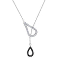 Silver 925 Rhodium Plated Two Teardrop Black and Clear CZ Wire Dangling Necklace - STP00583