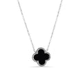 Rhodium Plated 925 Sterling Silver Black Enamel Four Leaf Clover Adjustable Necklace - STP01860-BLK