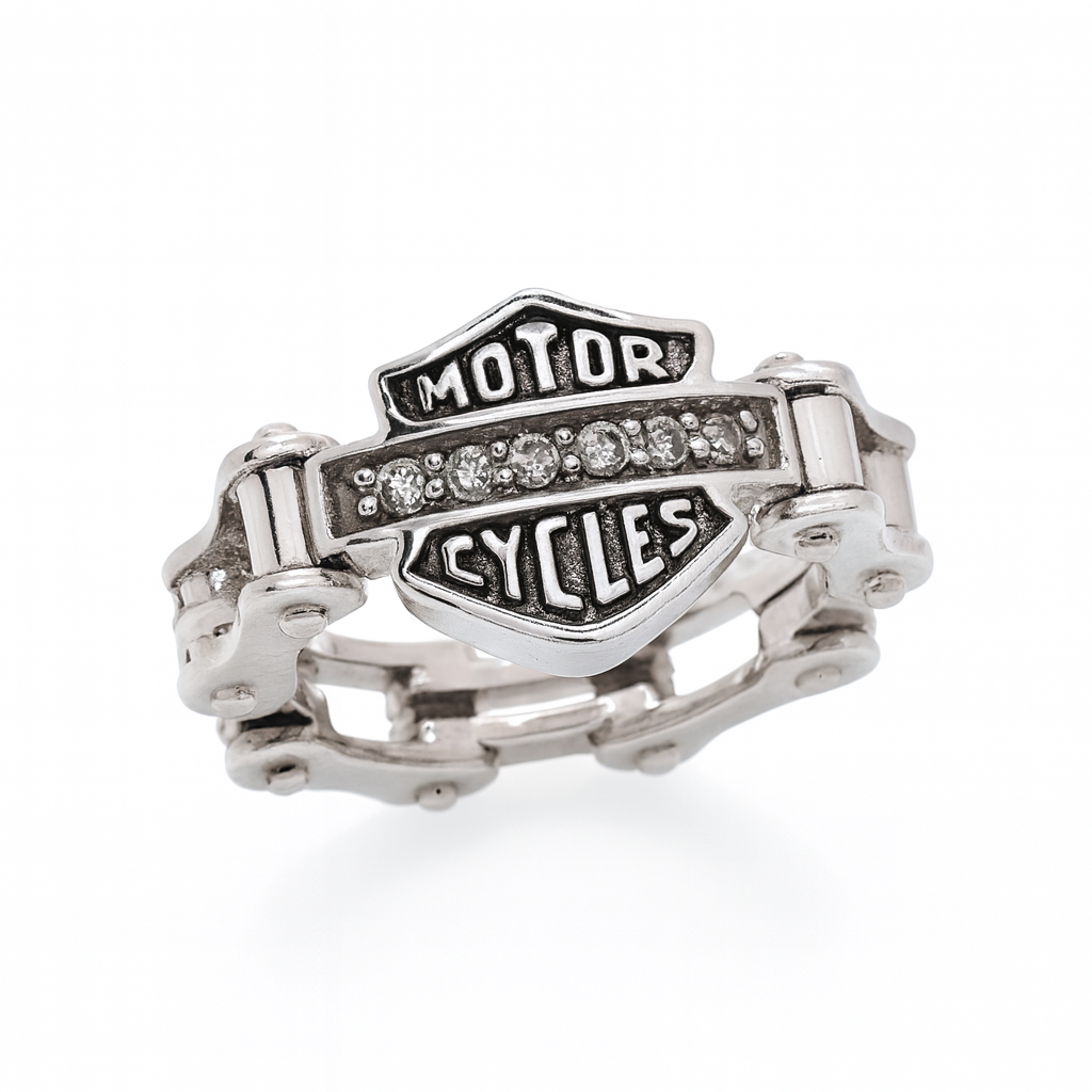 Rhodium Plated 925 Sterling Silver CZ Biker Ring - STR00139
