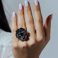 Silver 925 Rhodium and Black Rhodium Plated Black Pave Set CZ Flower Ring - STR00521BLK
