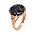 Silver 925 Rose Gold Plated Black CZ Circle Ring - STR00586RGP