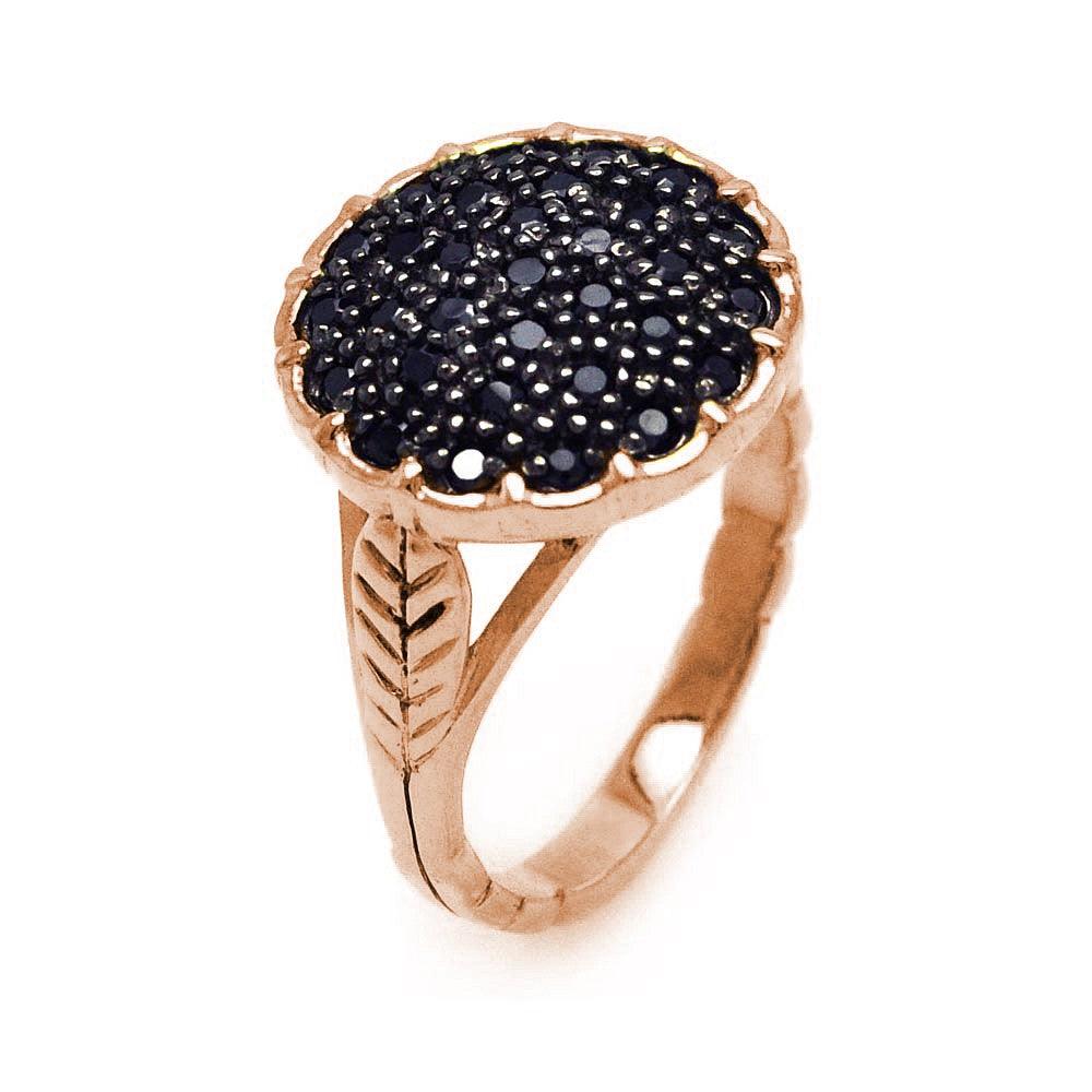 Silver 925 Rose Gold Plated Black CZ Circle Ring - STR00586RGP