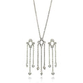 Silver 925 Rhodium Plated Open Circle Multiple Strand Dangling Round CZ Earring and Necklace Set - STS00092