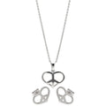 Silver 925 Rhodium Plated Open Heart Peace Sign CZ Stud Earring and Necklace Set - STS00234
