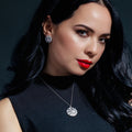Silver 925 Rhodium Clear & Black CZ Disk Earring and Necklace Set - STS00276