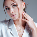 Silver 925 Gold Plated Flower CZ Stud Earring and Necklace Set - STS00381