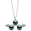 Rhodium Plated 925 Sterling Silver Dark Teal Stud Earring and Necklace Set - STS00447GRY