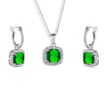 Rhodium Plated 925 Sterling Silver Green and Clear Square CZ Set - STS00549-GREEN