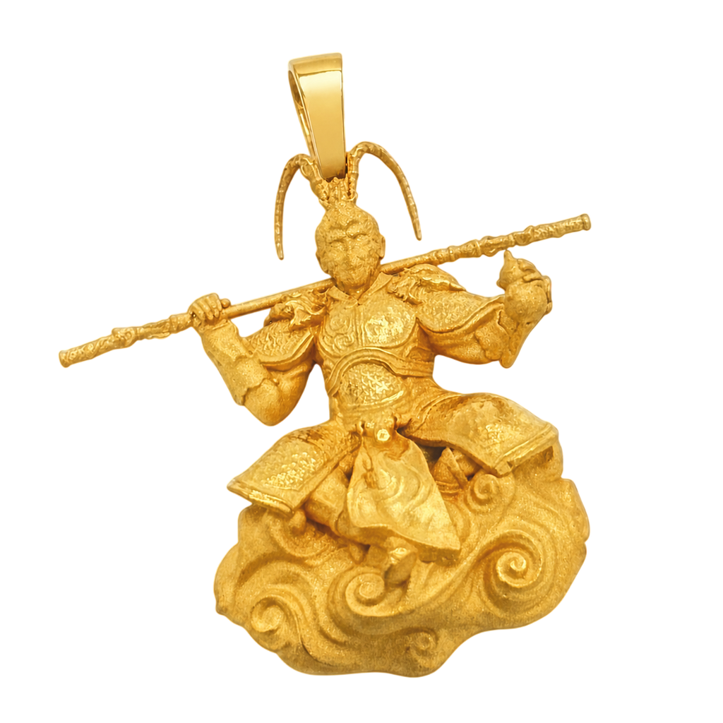 Solid gold Sun Wukong Monkey King Pendant, front view