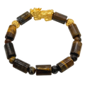 24K Yellow Gold Semi-Hollow Pi Xiu w/ Money Coin Balls Tiger Eye Bracelet