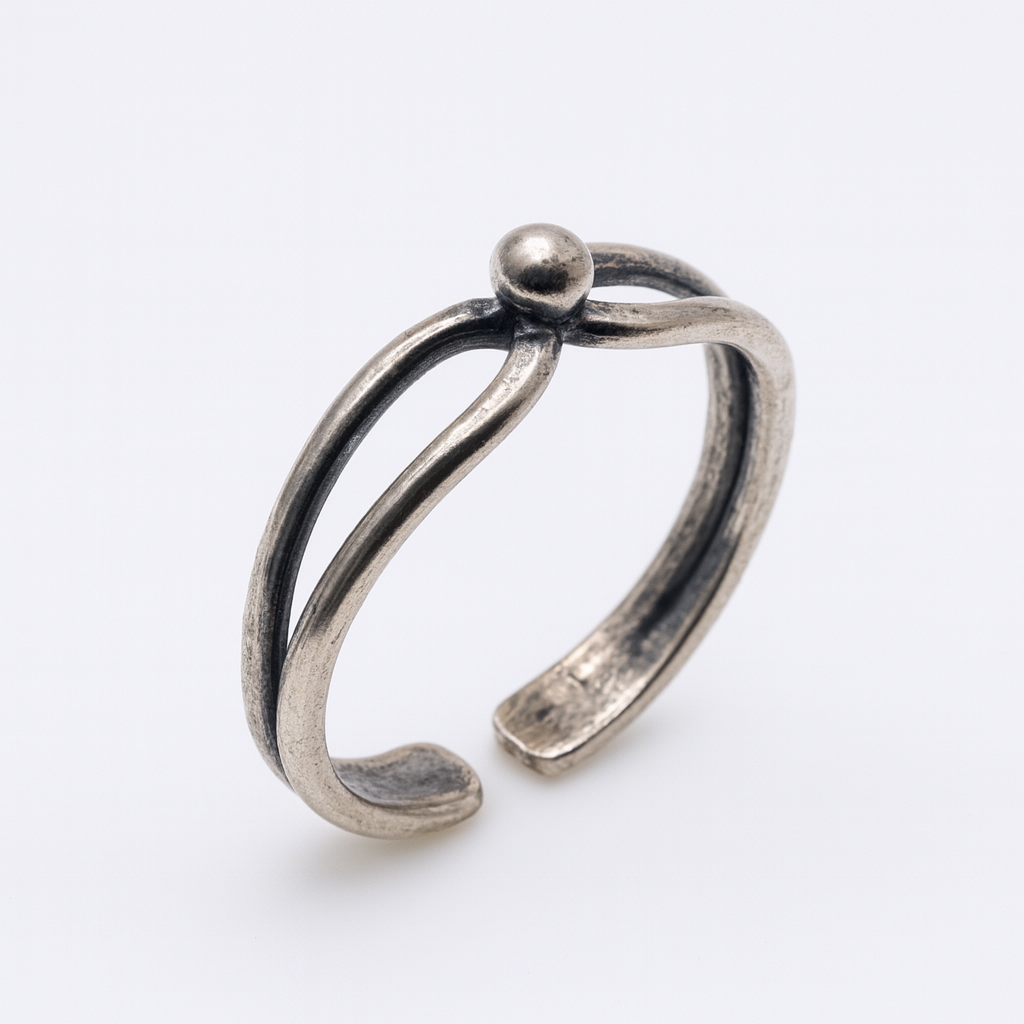 925 Sterling Silver Adjustable Bead & Loop Toe Ring - TR303