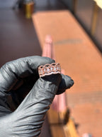 Vintage Laced Victorian Ring showing bezel-set diamonds in milgrain halos above a pave border