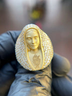 Virgin Mary Diamond Veil Ring in solid gold - her veil set entirely in pave diamonds