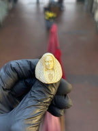 Virgin Mary Diamond Veil Ring with the engraved Guadalupe rose detail at the breast