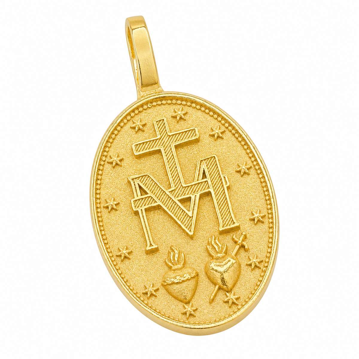 Virgin Mary Oval gold pendant, plain polished reverse