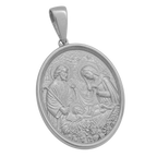 Holy Family Oval gold pendant in white gold