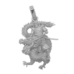 Samurai Riding Dragon gold pendant in white gold