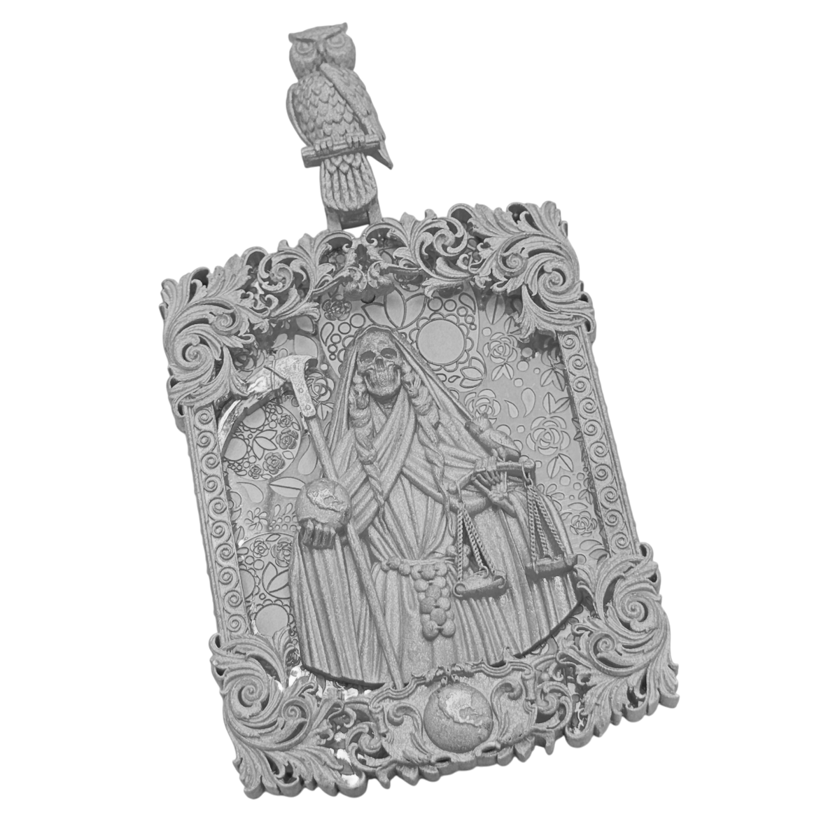 Santa Muerte Portrait pendant in white gold