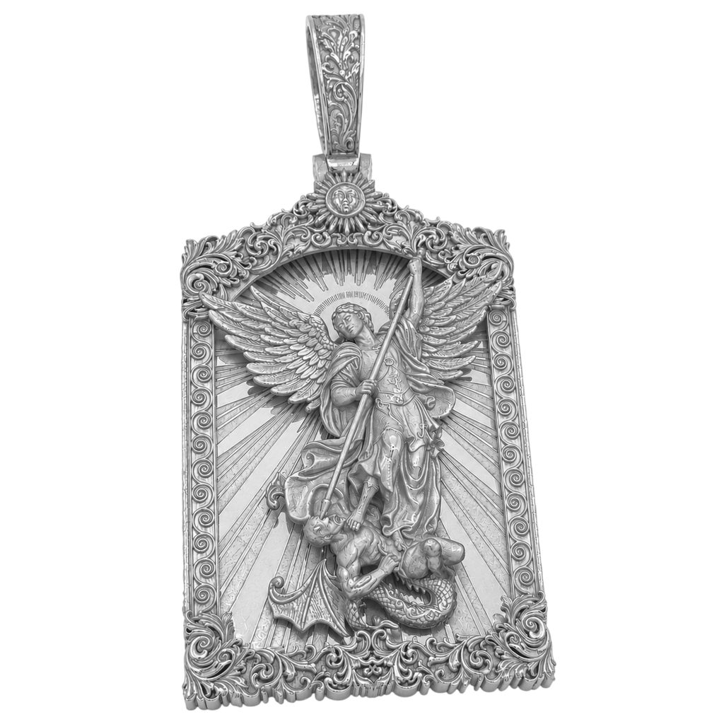 Saint Michael Archangel Portrait V2 pendant in white gold