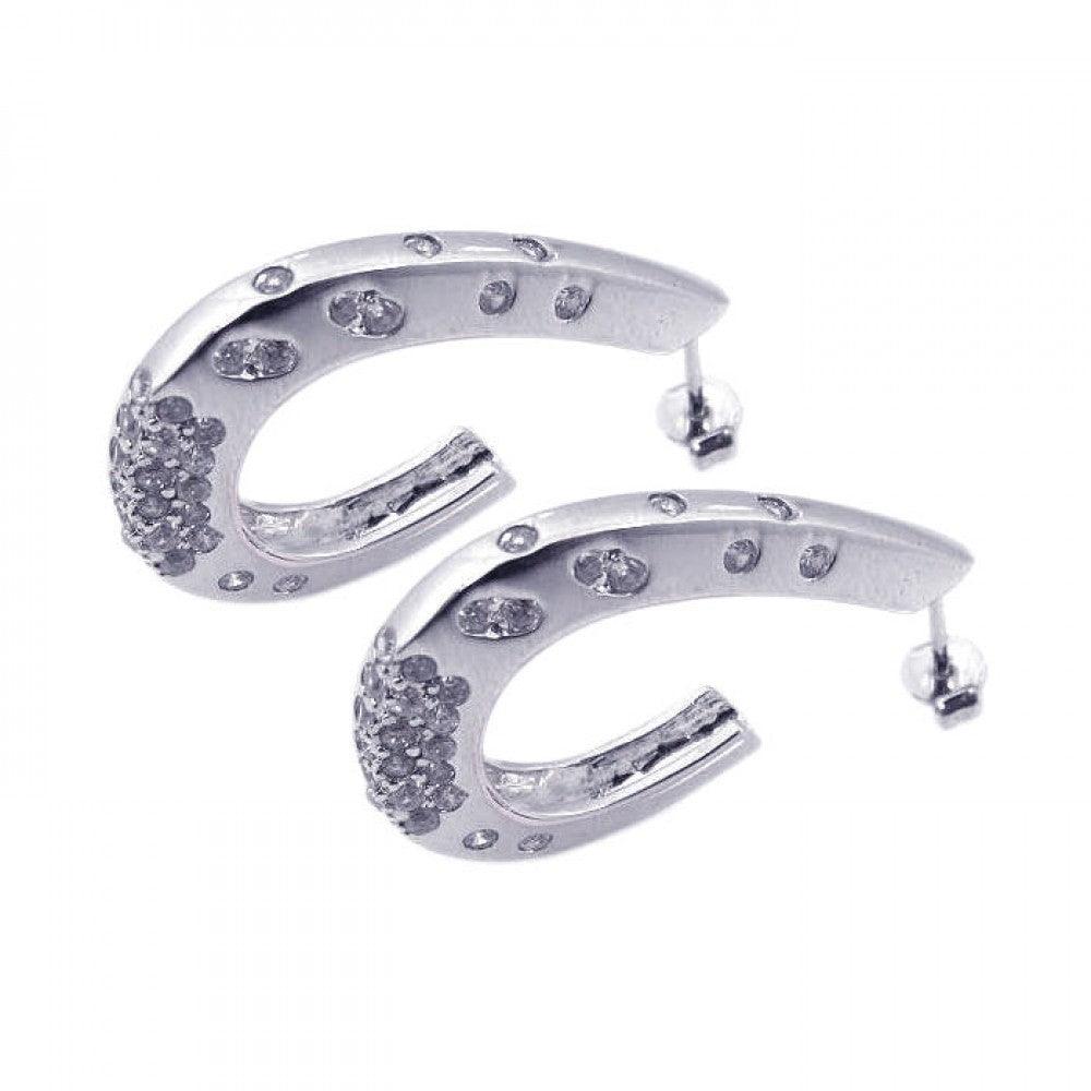Silver 925 Rhodium Plated Graduate Cluster J Hook CZ Stud Earrings - STE00499B