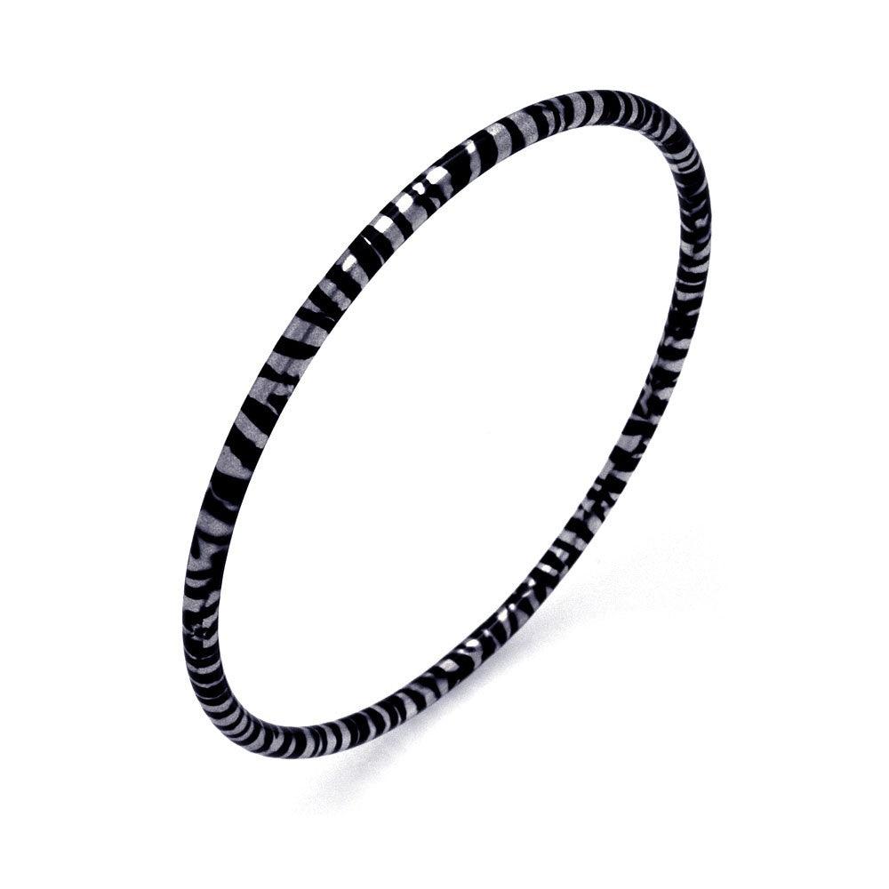 Silver 925 Rhodium Plated Zebra Print CZ Bangle Bracelet - BGG00033