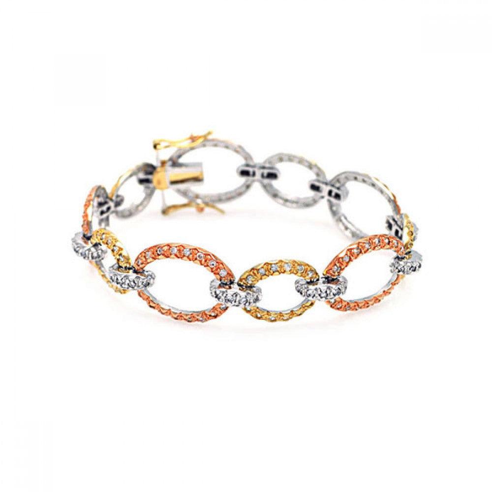 Silver 925 Rose Gold and Gold and Rhodium Plated Multiple Open Circle CZ Bracelet - BGB00014
