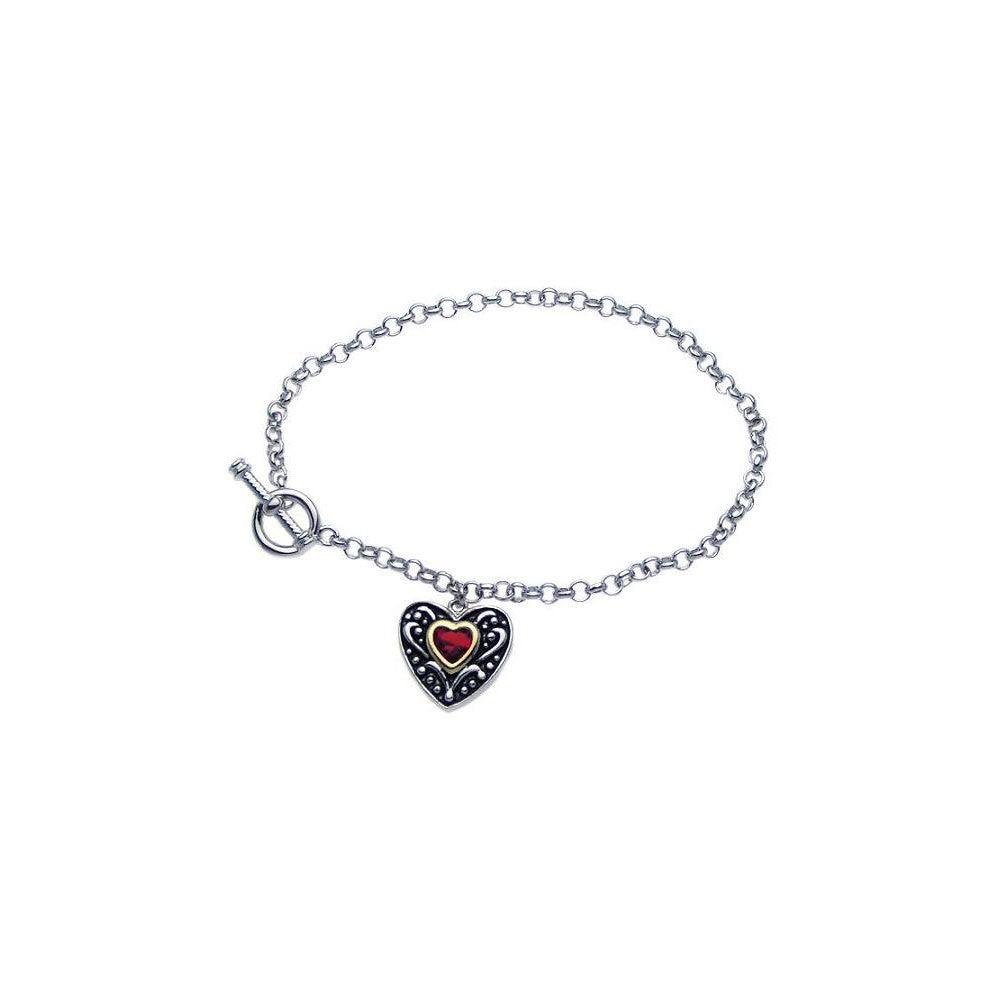 Silver 925 Rhodium Plated Dangling Red Heart CZ Inlay Bracelet - BGB00064