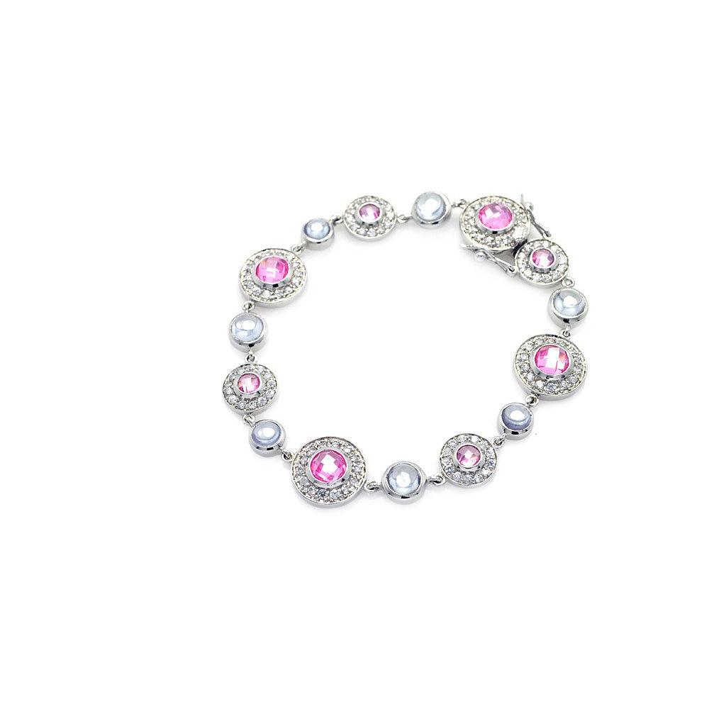 Silver 925 Rhodium Plated Multi Color CZ Bracelet - STB00009