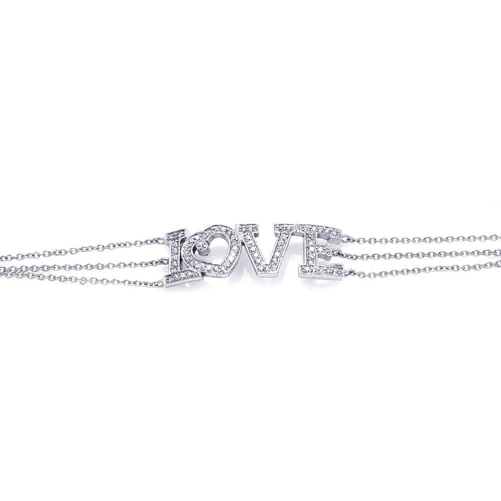 Silver 925 Rhodium Plated Clear CZ Love Bracelet - STB00056