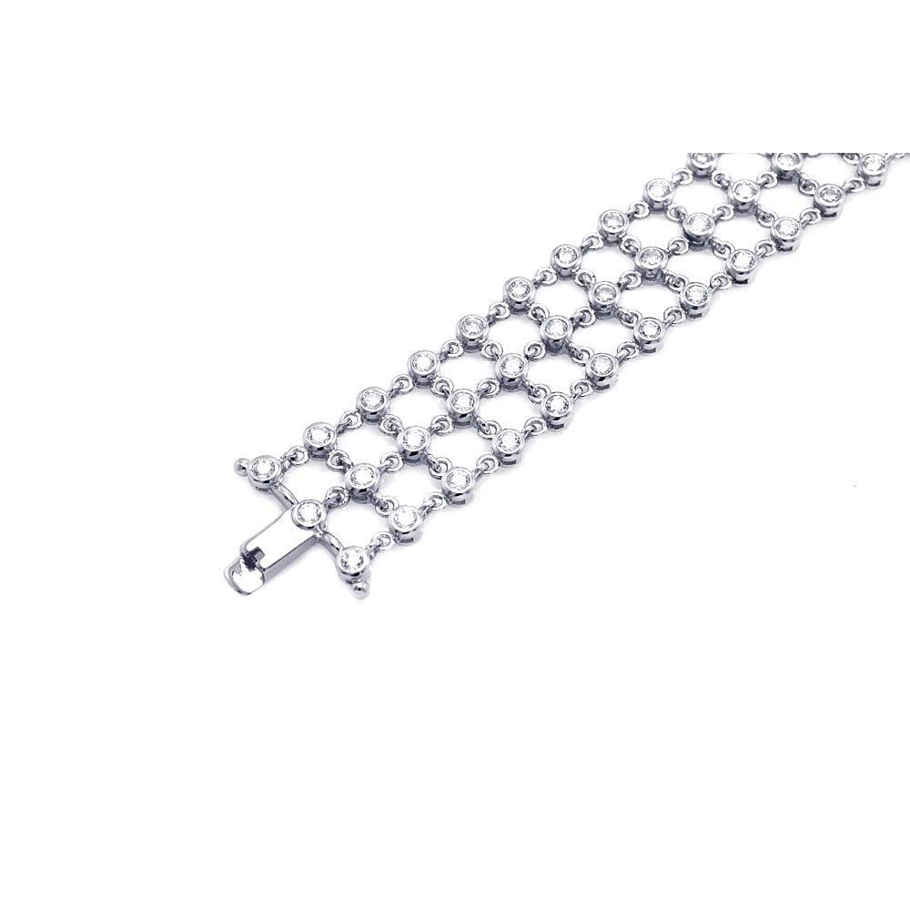 Silver 925 Rhodium Plated Clear CZ Open Square Link Bracelet - STB00082
