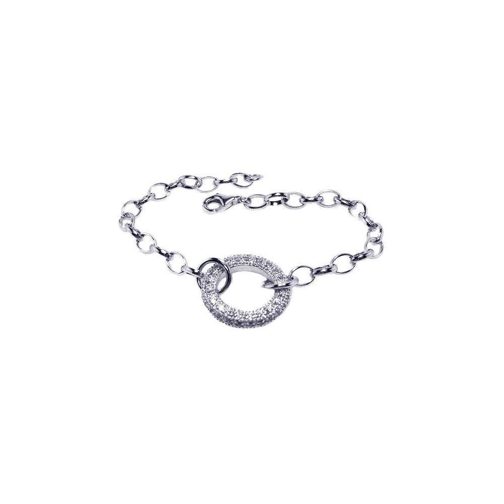 Silver 925 Rhodium Plated Open O Circle Micro Pave Clear CZ Bracelet - STB00172