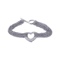 Silver 925 Rhodium Plated Multi Chain Open Heart Micro Pave Clear CZ Bracelet - STB00260