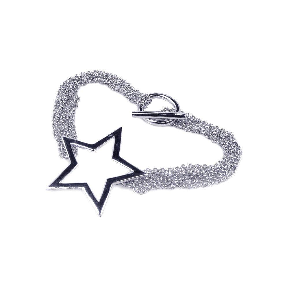 Silver 925 Rhodium Plated Multi Strand Open Star Bracelet - STB00292