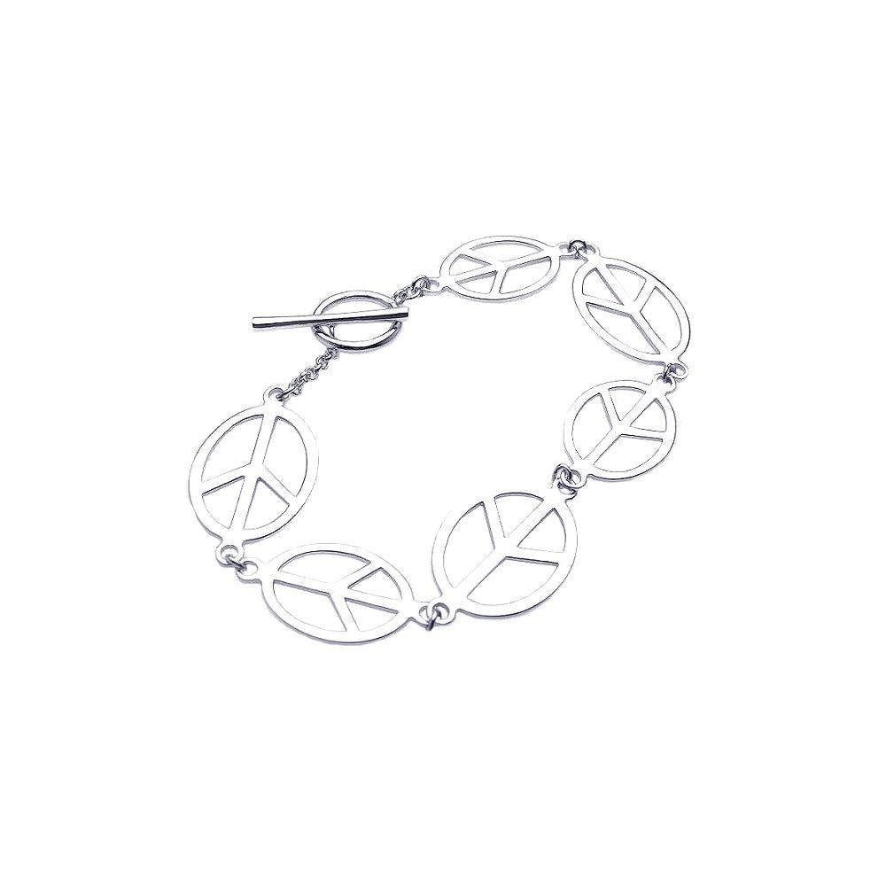 Silver 925 Rhodium Plated Peace Sign Bracelet - STB00355