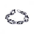 Silver 925 Rhodium Plated Black and White Enamel Zebra Print Open Link Bracelet - STB00417