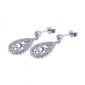 Silver 925 Rhodium Plated Micro Pave Clear Filigree CZ Dangling Stud Earrings - ACE00032