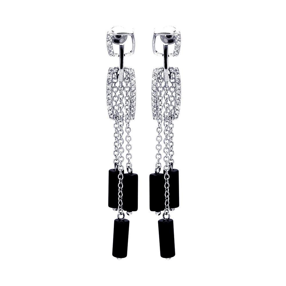 Silver 925 Rhodium Plated Clear Black and Clear CZ Stud Dangling Earrings - BGE00022