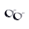 Silver 925 Rhodium Plated Black and Clear Crescent CZ Stud Earrings - BGE00038