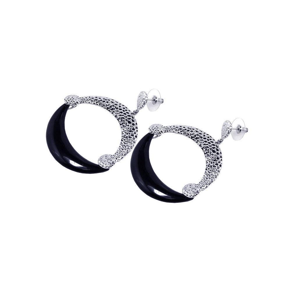 Silver 925 Rhodium Plated Black and Clear Crescent CZ Stud Earrings - BGE00038