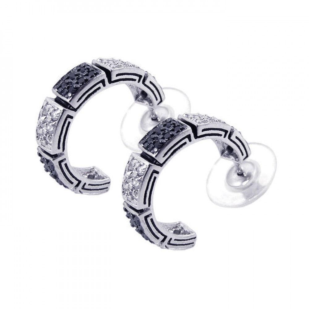 Silver 925 Rhodium Plated Black and Clear Square CZ Stud Earrings - BGE00041