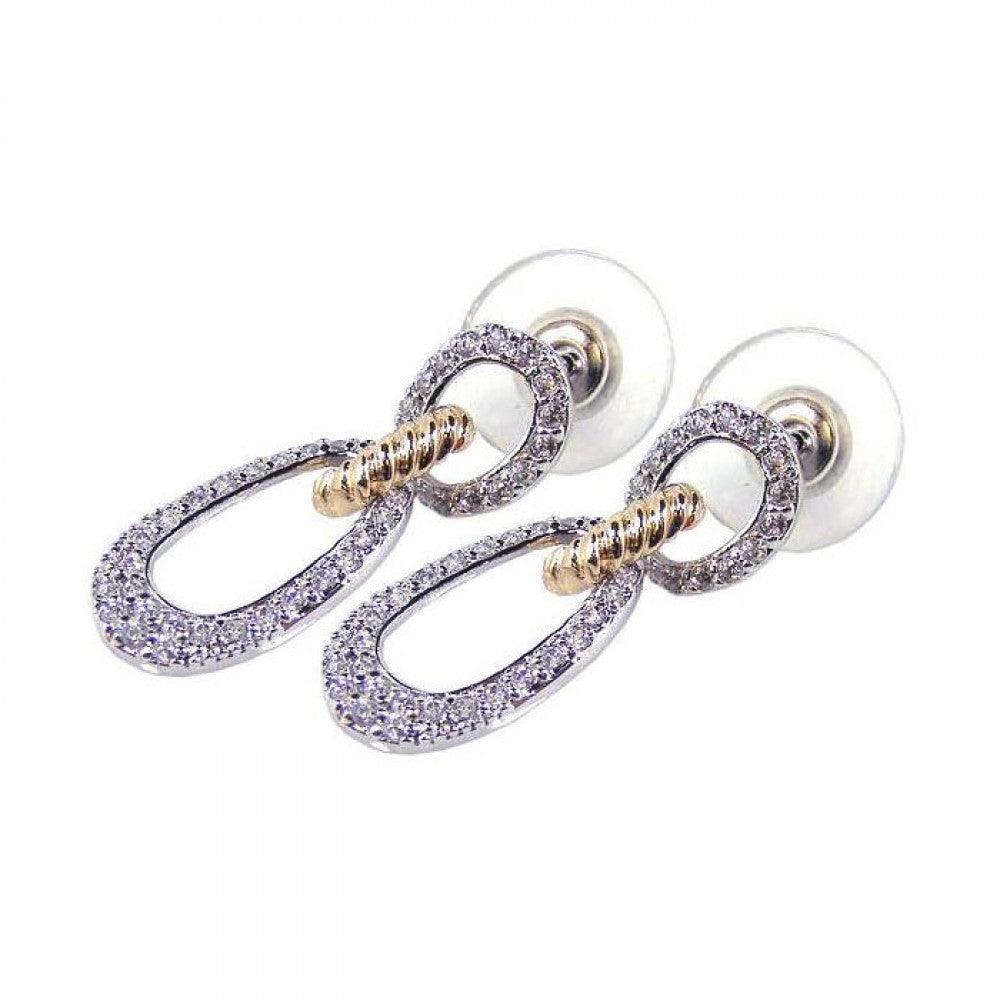 Silver 925 Gold and Silver Rhodium Plated Open Round Clear CZ Dangling Stud Earrings - BGE00052
