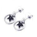 Silver 925 Black and Silver Rhodium Plated Open Circle Heart CZ Dangling Stud Earrings - BGE00080