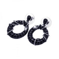 Silver Black 925 Silver Rhodium Plated Heart CZ Dangling Stud Earrings - BGE00091
