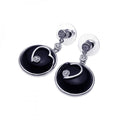 Silver 925 Rhodium Plated Heart Black Onyx CZ Dangling Earrings - BGE00092