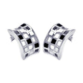 Silver 925 Rhodium Plated Half Circle Black and Clear CZ Stud Earrings - BGE00130