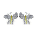 Silver 925 Rhodium Plated Yellow CZ Butterfly Stud Earrings - BGE00132