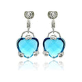 Silver 925 Rhodium Plated Blue Heart CZ Dangling Earrings - BGE00191